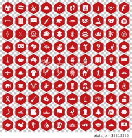 100 landmarks icons hexagon red 35813356