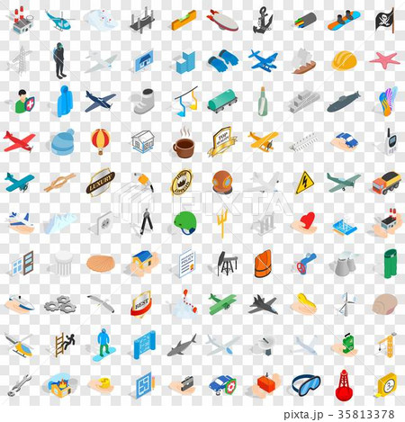 100 belay icons set, isometric 3d style 35813378