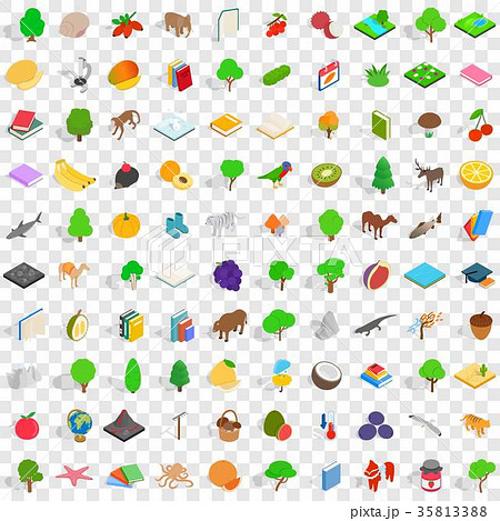 100 biology icons set, isometric 3d style 35813388