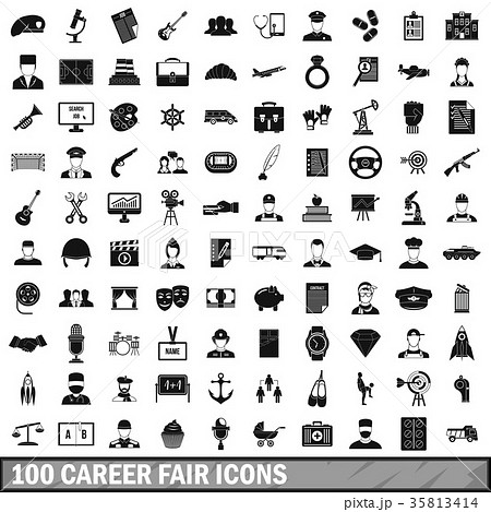 100 career fair icons set, simple style 100 career fair icons set, simple style 35813414