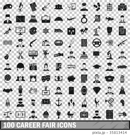 100 career fair icons set, simple style 100 career fair icons set, simple style 35813414