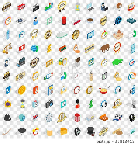 100 clock icons set, isometric 3d style 35813415