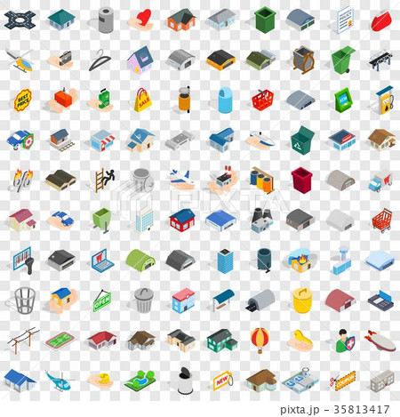 100 city element icons set, isometric 3d style 35813417