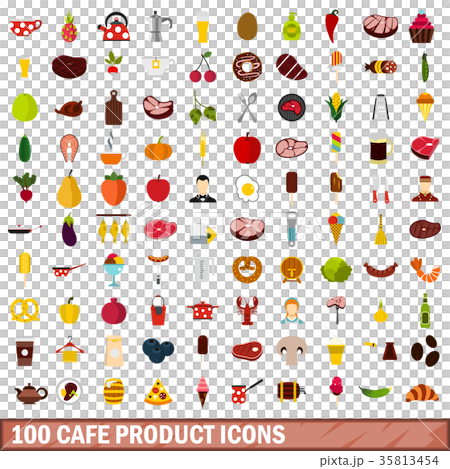 100 cafe product icons set, flat style 100 cafe product icons set, flat style 35813454