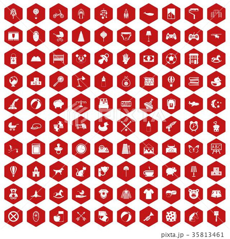 100 nursery icons hexagon red 35813461