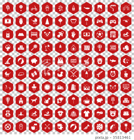 100 nursery icons hexagon red 35813461