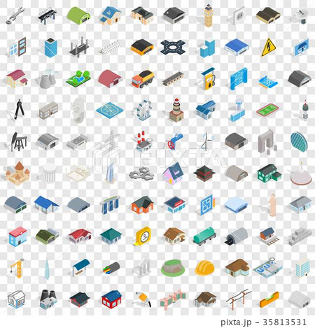 100 architecture icons set, isometric 3d style 35813531
