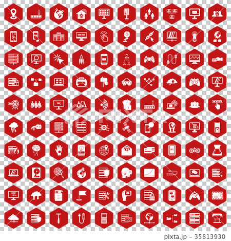 100 network icons hexagon red 35813930