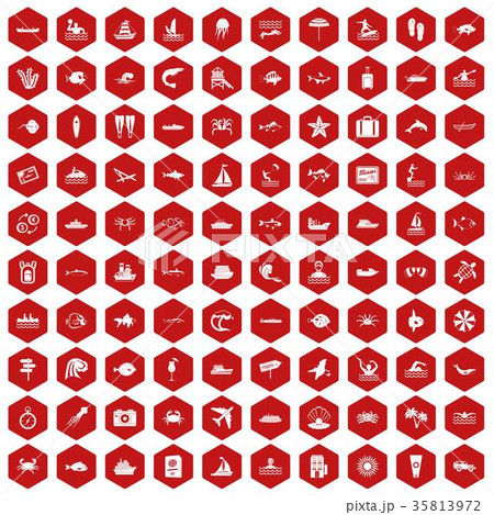 100 ocean icons hexagon red 100 ocean icons hexagon red 35813972