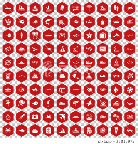 100 ocean icons hexagon red 100 ocean icons hexagon red 35813972