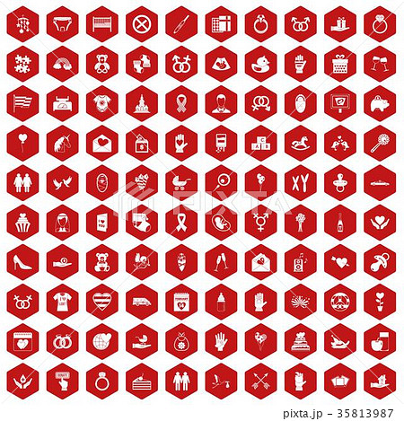 100 love icons hexagon red 35813987