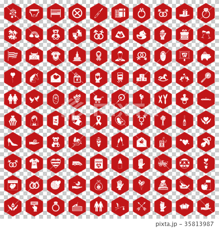 100 love icons hexagon red 35813987