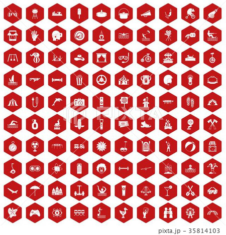 100 summer vacation icons hexagon red 100 summer vacation icons hexagon red 35814103