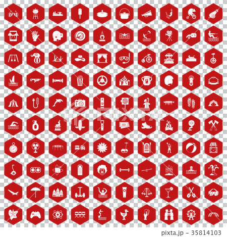 100 summer vacation icons hexagon red 100 summer vacation icons hexagon red 35814103