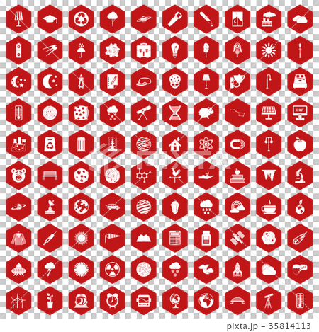 100 moon icons hexagon red 35814113