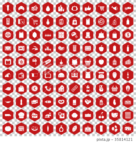 100 supermarket icons hexagon red 100 supermarket icons hexagon red 35814121