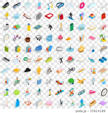 100 hobby icons set, isometric 3d style 100 hobby icons set, isometric 3d style 35814189