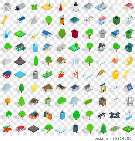 100 parkland icons set, isometric 3d style 35814200