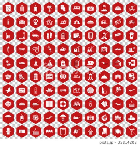 100 luggage icons hexagon red 35814208
