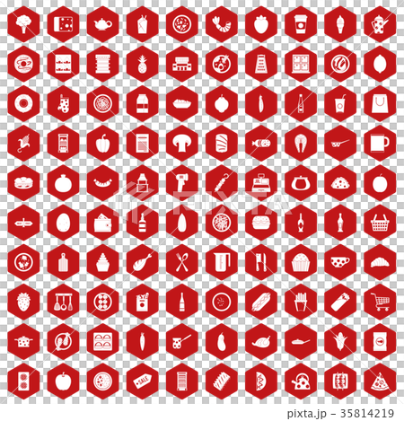 100 lunch icons hexagon red 35814219