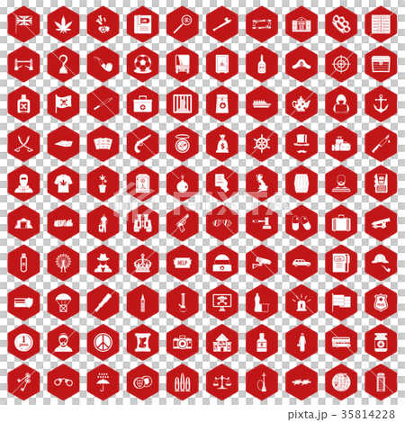 100 offence icons hexagon red 35814228