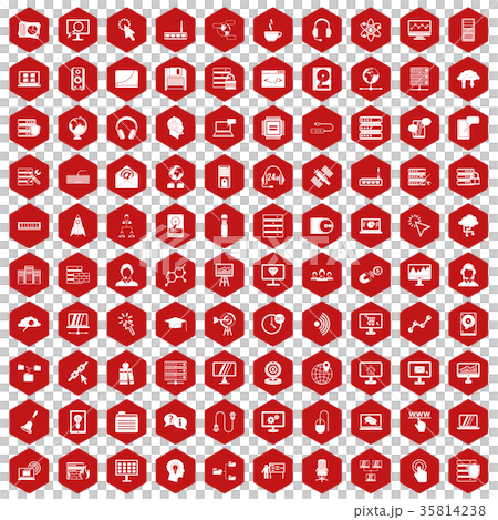 100 on-line seminar icons hexagon red 35814238