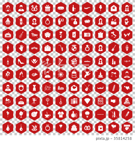 100 wedding icons hexagon red 35814258