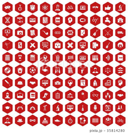 100 student icons hexagon red 35814280