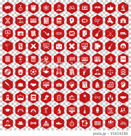 100 student icons hexagon red 35814280