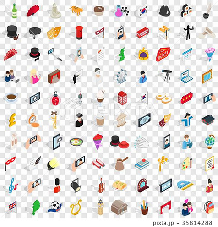 100 manners icons set, isometric 3d style 35814288