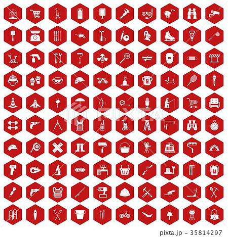 100 tackle icons hexagon red 35814297