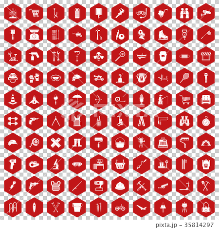 100 tackle icons hexagon red 35814297