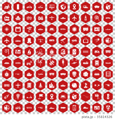 100 technology icons hexagon red 35814326