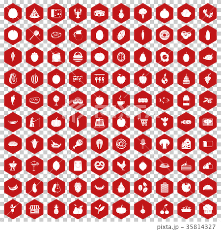 100 natural products icons hexagon red 35814327