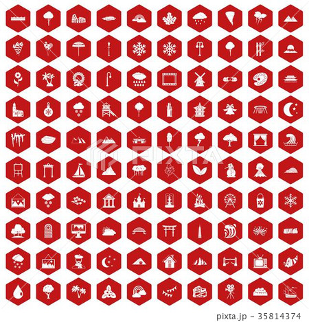 100 scenery icons hexagon red 35814374
