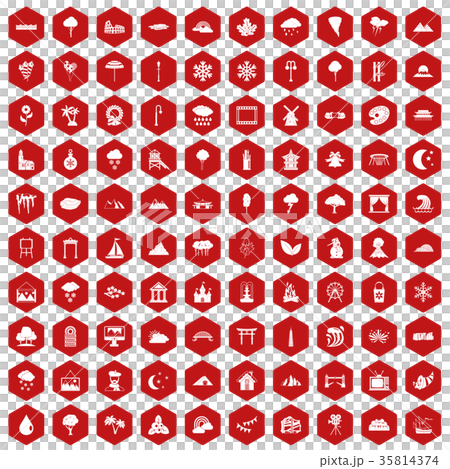100 scenery icons hexagon red 35814374