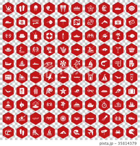 100 sea life icons hexagon red 100 sea life icons hexagon red 35814379