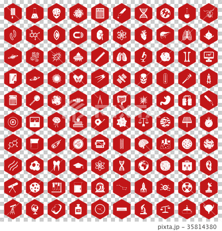 100 science icons hexagon red 100 science icons hexagon red 35814380