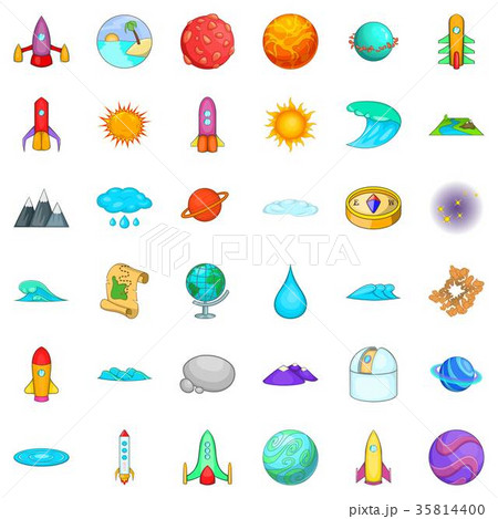 Solar system icons set, cartoon style Solar system icons set, cartoon style 35814400