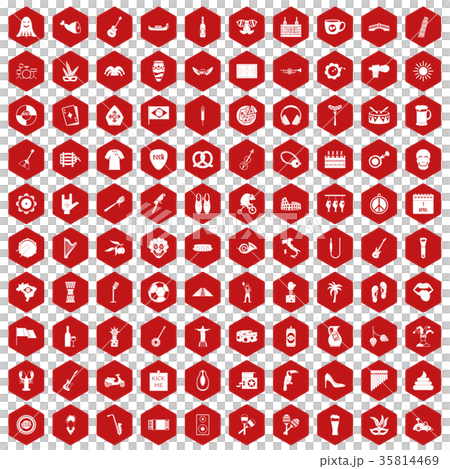 100 street festival icons hexagon red 35814469