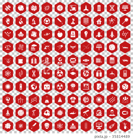 100 space technology icons hexagon red 35814489
