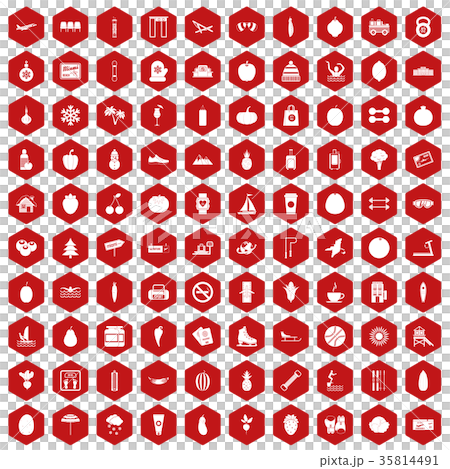 100 wellness icons hexagon red 35814491