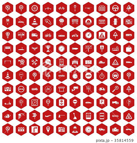 100 traffic icons hexagon red 35814559