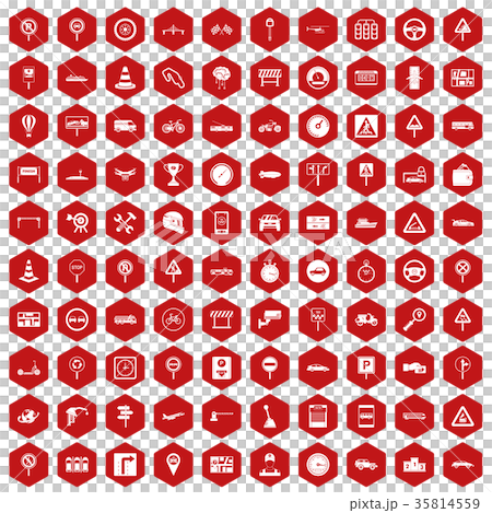 100 traffic icons hexagon red 35814559