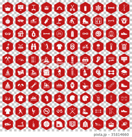 100 sport life icons hexagon red 100 sport life icons hexagon red 35814660