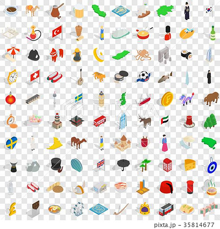 100 kingdom icons set, isometric 3d style 35814677