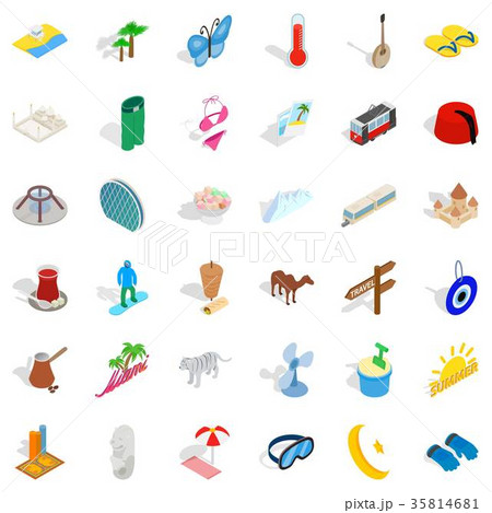 Sea vacation icons set, isometric style Sea vacation icons set, isometric style 35814681