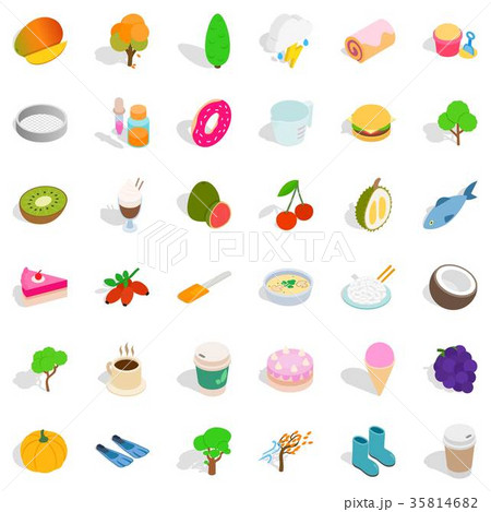Vegan food icons set, isometric style Vegan food icons set, isometric style 35814682
