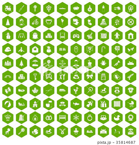 100 baby icons hexagon green 35814687