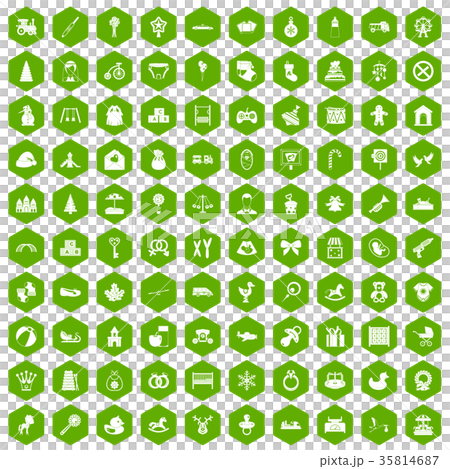 100 baby icons hexagon green 35814687
